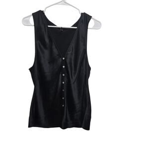 Madewell Black Satin Button Front Tank Blouse Size 14